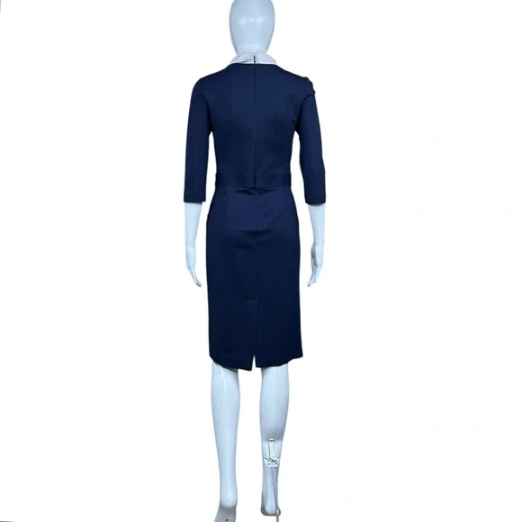 Victoria by Victoria Beckham Nitta Navy Sheath Midi Dress MEDIUM Preppy Academia